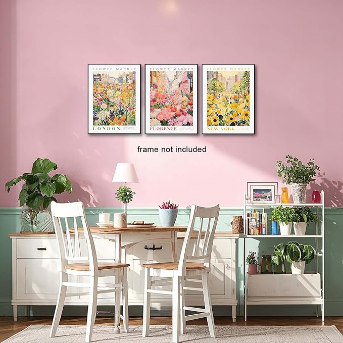 XLARTMY Flower Market Wall Art Print Canvas Yellow Pink Floral Paintings Colorful Botanical Sunflower Artwork Travel Poster for Decor Picture 3 pieces for Living Room Bedroom Bathroom 12x16in Unframed