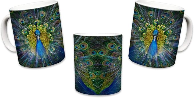 Peacock Mug | Cute Animal Ceramic Travel Mugs | Coffee Lovers Cup | Peacocks Design | Great Novelty Gift | Decorative Home Kitchen Drinkwear | Multi Color | 11 Fl. Oz