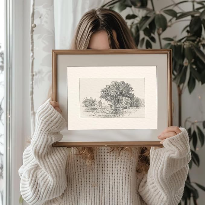 Neutral Vintage Wall Art for Home Decor, Farmhouse Landscape Sketches Wall Decor, Rustic Nature Canvas Prints Vintage Landscape Oil Painting Vintage Art Pictures for Bedroom Bathroom Decor( 8" x 10"-UNFRAMED)