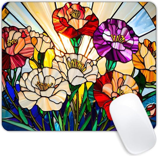 Square Mouse Pad Colored Glass Flowers,Gaming Mouse Pads for Desk,Soft Computer Waterproof Non-Slip Mouse Mat
