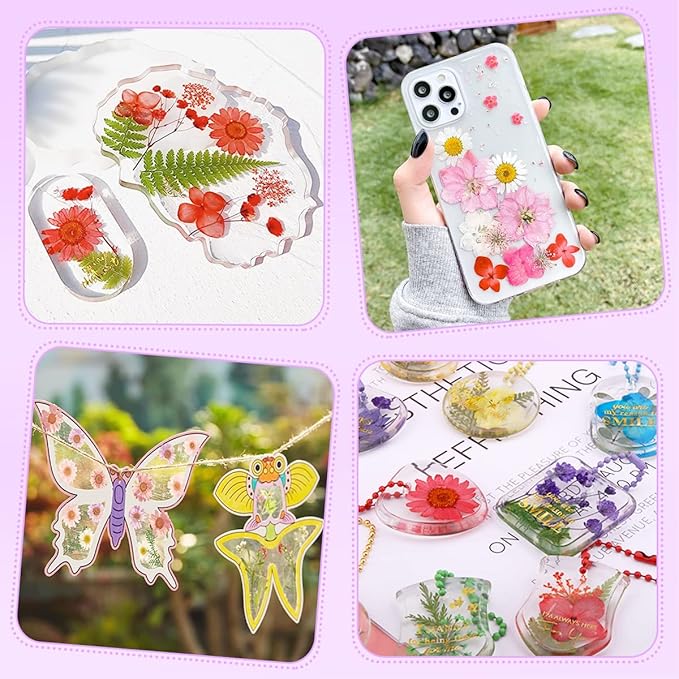Cinvo 54 Pcs Real Dried Pressed Flowers and Leaves Natural Dried Petals Greenery with Tweezer for Candle Resin Jewelry Soap Nail Pendant Phone Case Crafts Making Floral Decors DIY Embellishments