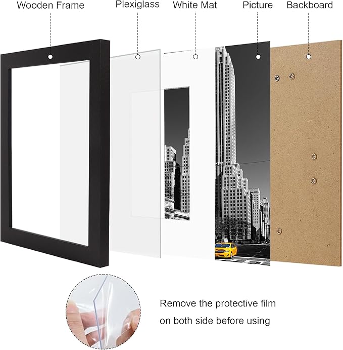 8x10 Picture Frame Set of 9, Display Pictures 5x7 with Mat or 8 x 10 Without Mat, Multi Photo Frames for Wall Mounting or Table Top Display, Black