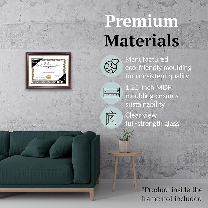 Creative Picture Frames 10x13 Mahogany Gold Rim Diploma Frame with White Mat Glass Easel and Installed Wall Hangers | Frame Holds 11x14 Media without Mat