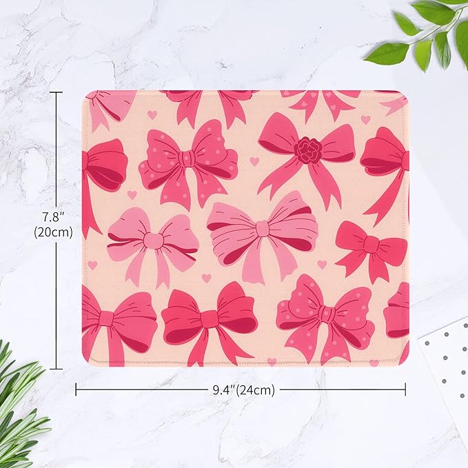 Seorsok Square Aesthetic Oversized Bows Mouse Mat, Premium Textured Mouse Pads for Office Laptop,Washable Square Mousepads with Extended Stitched Edges Non Slip Rubber Base,Rose Red Bows