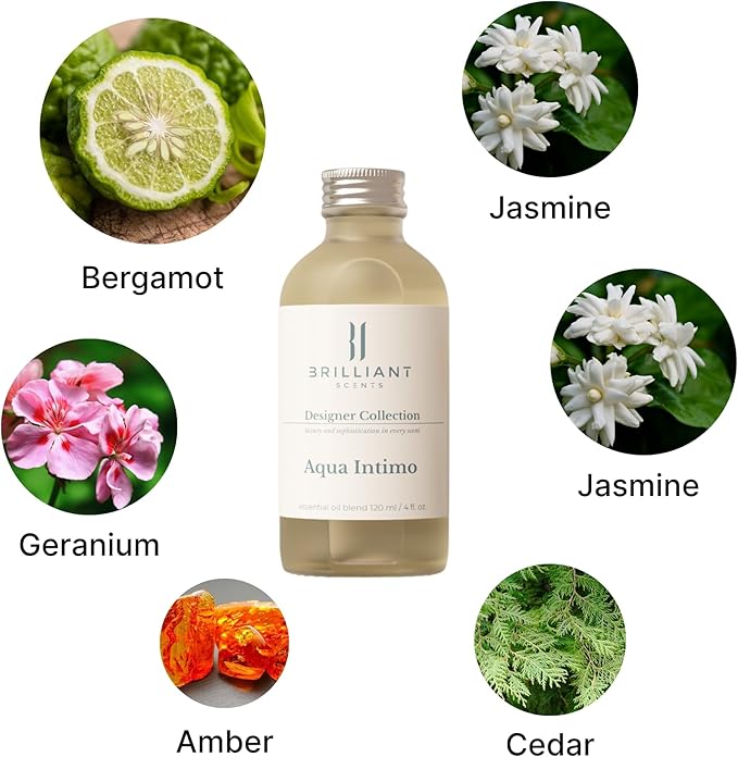 Brilliant Scents Aqua Intimo Fragrance Oil 200ml - Premium Diffuser Oil for Home, Office, Hotels - Long Lasting, Plant-Based, Meets IFRA Standards, USA-Made - Bergamot, Jasmine, Amber