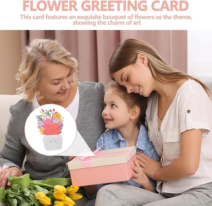 Paper Flowers Bouquet Cards - Handmade 3D Floral Greeting, Pop-Up Flower Note, Envelope Included Card, Artistic Blossom Stationery | Colorful Handmades Flowers Cardss For Mother Teacher Wife Sister