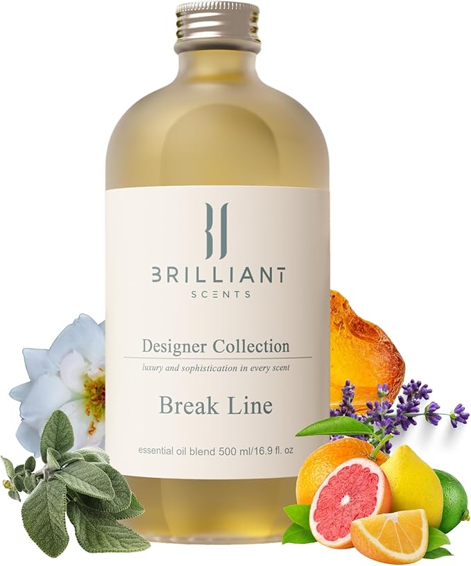 Brilliant Scents Break Line Fragrance Oil 500ml - Premium Diffuser Oil for Home, Office, Hotels - Long Lasting, Plant-Based, Meets IFRA Standards, USA-Made - Marine, Citrus, Musk