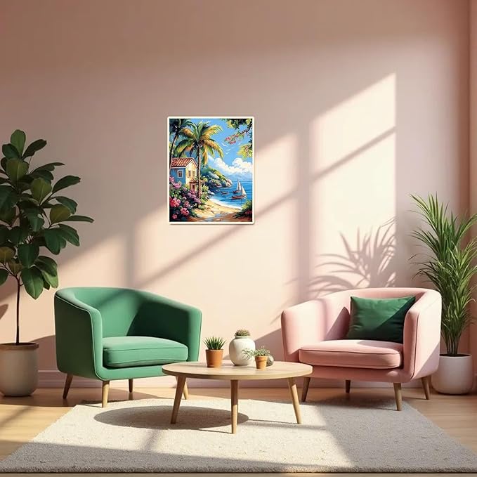 obterie Beach Paint by Numbers Kit for Adults Beginner Scenery Oil Painting Kit Adult Paint by Number Kits on Canvas DIY Painting for Beginners Art by Numbers for Gifts Home Wall Decor 16x20 Inch