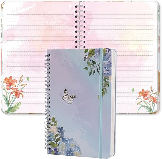 SIIXU Floral Spiral Notebook, A5 College Ruled Journal for Women with 160 Colorful Pages for Poetry, Work Notes & Daily Writing, Blue, Hardcover