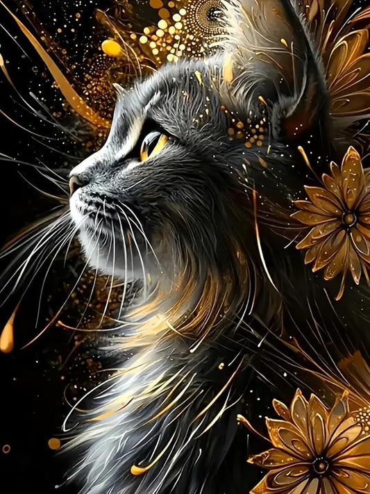 Black Cat Diamond Art Kits for Adults, 5D Diamond Painting for Adult Beginners, DIY Full Drill Round Gem Painting Dot Art for Adults, Home Wall Decor 11.8x15.7 Inch