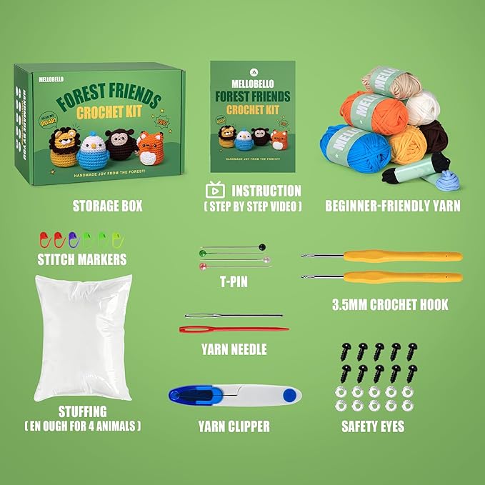 Crochet Kit for Beginners Kids - Beginner Crochet Kit for Kids Adults Animals Amigurumi Crochet Kit Easy Crochet Kit for Beginners with Tutorials Learn to Crochet Gift for Kid - Forest Friends