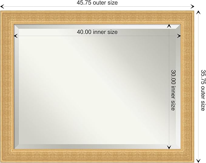 Amanti Art Gold Wall Mirror 36x46 Trellis Gold Rectangle Bathroom Mirror for Wall Decor Living Room, X-Large Traditional Wood Frame, Hangs Horizonally and Vertically, Bathroom Decor, Beveled Edge