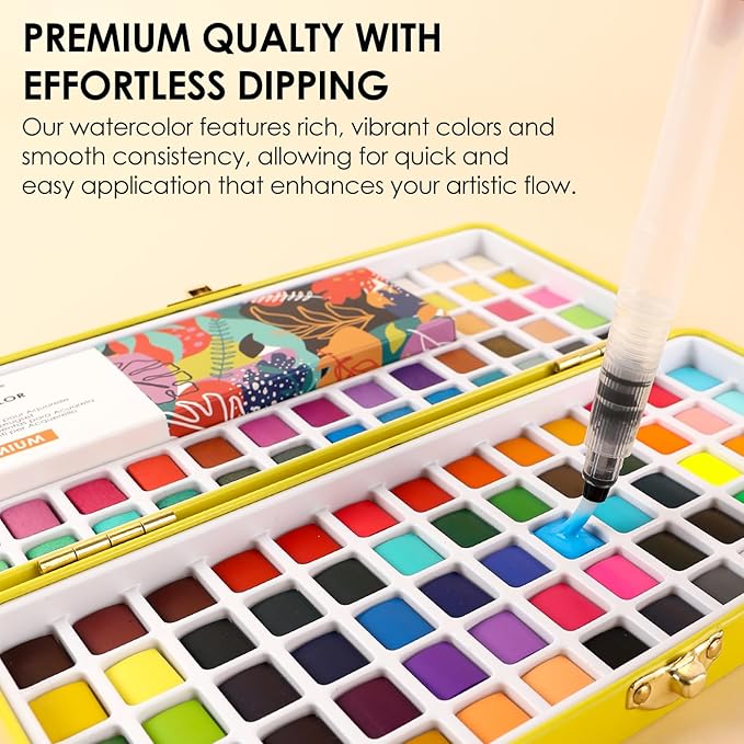 Grabie 50 Colors Premium All-In-One Water Color Paint Set - Detail Paint Brush Included, Watercolor Paints, Painting Sets, Art Supplies, Portable & Travel Watercolor Set, Amateur Hobbyists
