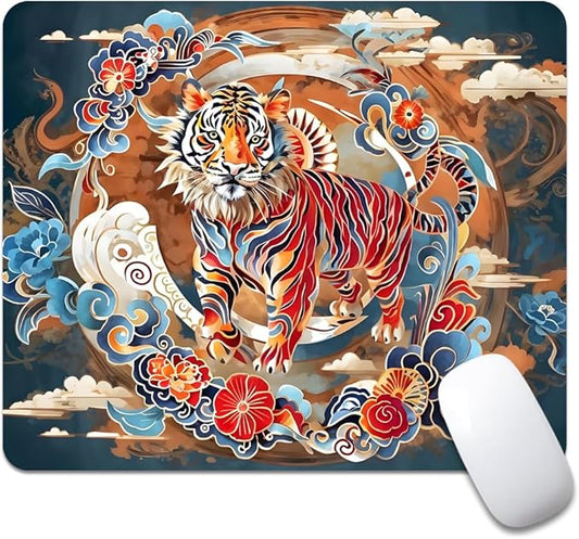 New Year Picture of a Tiger Texture Mouse pad, Square Waterproof and Anti Slip Mouse pad for Office laptops