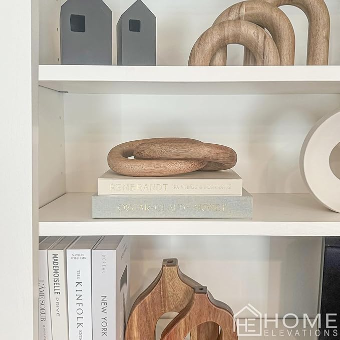 Product Elevations Wood Chain Link Decor – 13” Wooden Decorative Object for Coffee Table Decor and Neutral Decor for Home – Modern Knot Accent for Shelf Styling, Books, or Housewarming Gifts