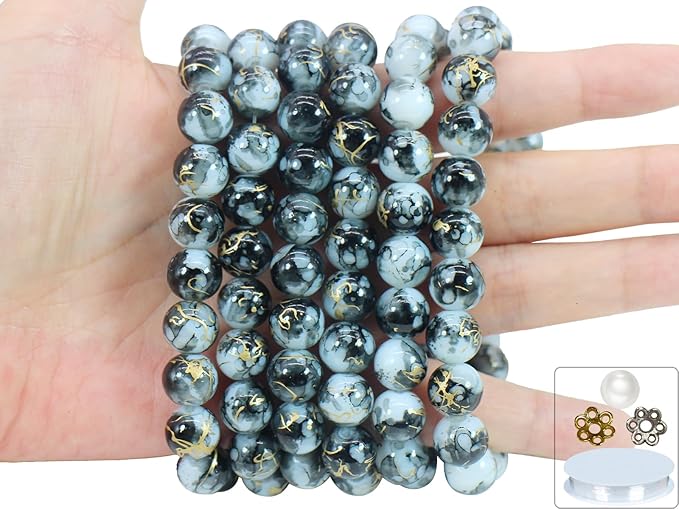 Pamir Tong 300PCS 10mm Glass Beads for Jewelry Making,Round Smooth Beads, Bracelet Space Loose Beads for Earring, Necklaces, DIY Crafts & Gifts-Adult Craft Supplies