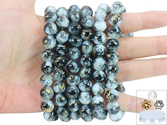 Pamir Tong 300PCS 10mm Glass Beads for Jewelry Making,Round Smooth Beads, Bracelet Space Loose Beads for Earring, Necklaces, DIY Crafts & Gifts-Adult Craft Supplies