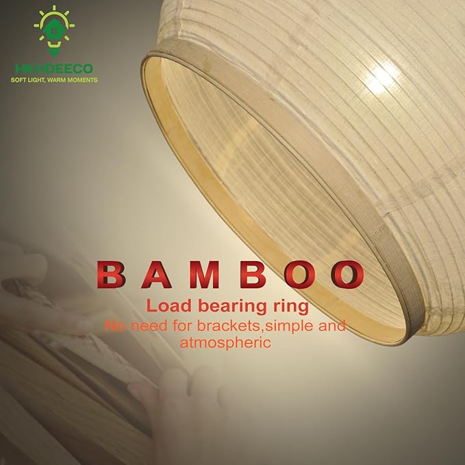 Plug in Pendant Light E26 Base 18 inch Japandi Linen Boho Hanging Lights Handmade Beige Linen and Bamboo Material for Bedroom,Farmhouse Pendant Lights Kitchen Island Living Room Natural Style