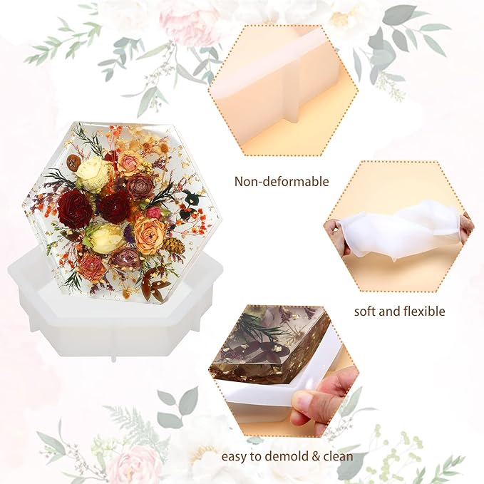 3PCS Resin Molds Silicone,Epoxy Resin Casting Craft Mold for Flower Preservation Bookends DIY Art (3)