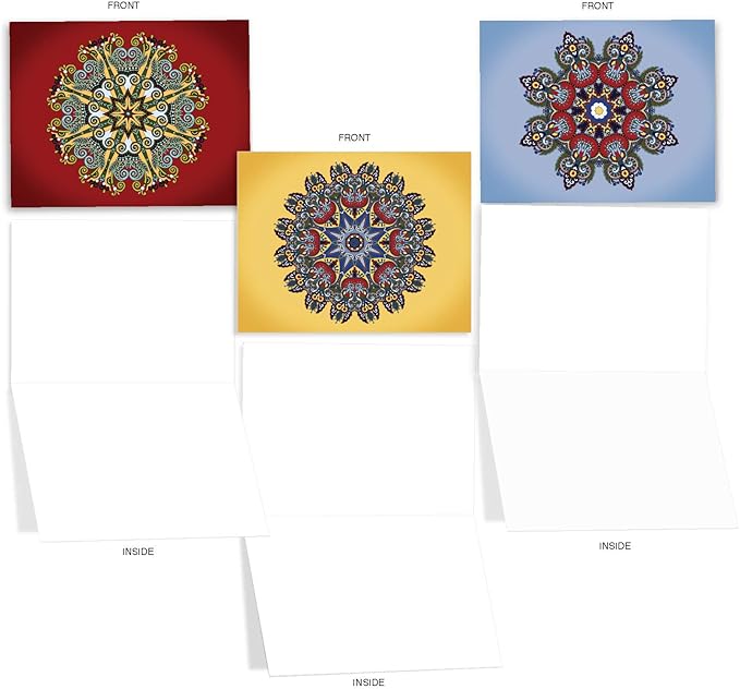 The Best Card Company - 10 Blank Note Cards Assortment (4 x 5.12 Inch) - Zen Patterns and Symbols, Bulk Boxed Set - Mandala Mania M3964