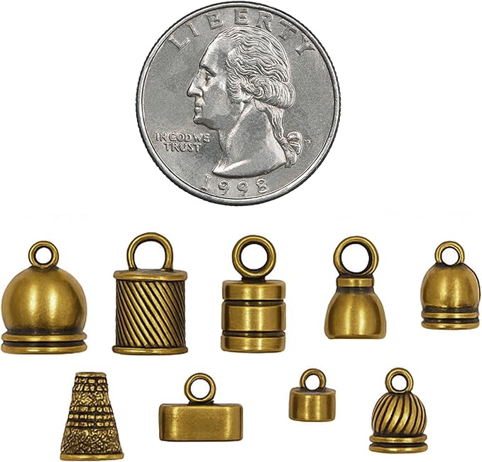Mandala Crafts Antique Brass Leather Cord End Caps for Jewelry Making, Tassel Caps, 4mm to 9mm 90 PCs Barrel Cord Ends, Kumihimo Supplies and Jewelry Findings