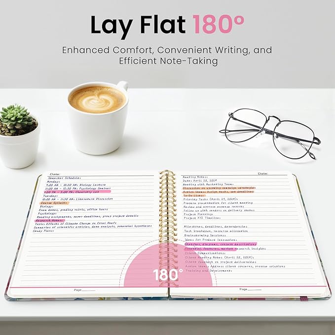 Lined Spiral Journal for Women, A5 Hardcover Cute Notebook for Work & Note Taking, Aesthetic Pretty Journal for Writing, 140 Pages, 6"x8", Bloom Floral