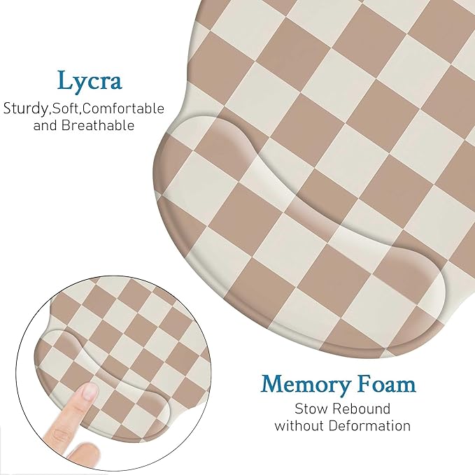 Modern Aesthetic Mouse Pads for Desk, Checkered Pattern Ergonomic Mouse Pad with Wrist Rest,Square Premium Texture Computer Cute Mousepad Design for Office Work Home,Non-Slip Rubber Gaming Mouse Pads