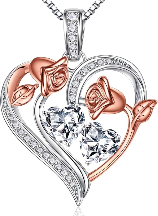 Iefil Christmas Gifts for Women Wife - 925 Sterling Silver Rose Heart Necklace, Stocking Stuffers for Women, Anniversary Birthday Gifts for Wife Girlfriend Mom