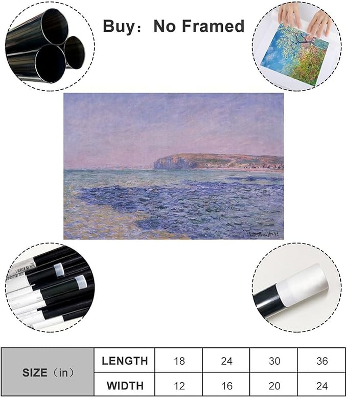 40+ Monet Famous Print Posters Shadows on The Sea. The Cliffs at Pourville by Claude Monet Impressionism Canvas Poster Wall Art Print Bedroom Decor Office Room Kitchen Decor Gift Unframe 12×18inch(30×