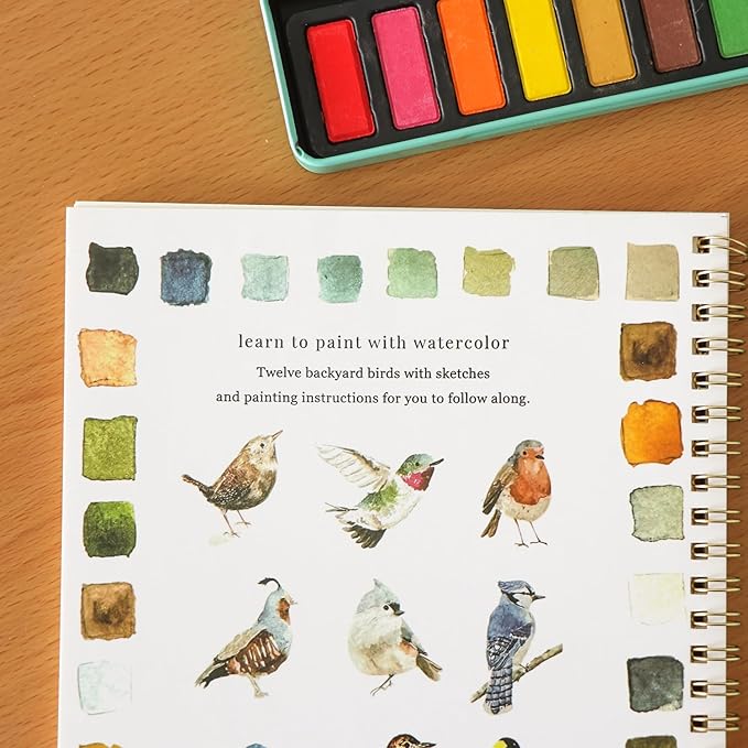 XZGTAND Beginner-Friendly Animals Watercolor Workbooks, 12 Colors Watercolor Paint Set with Paint Brush, Beginner-Friendly Watercolor Painting Kit（Birds）