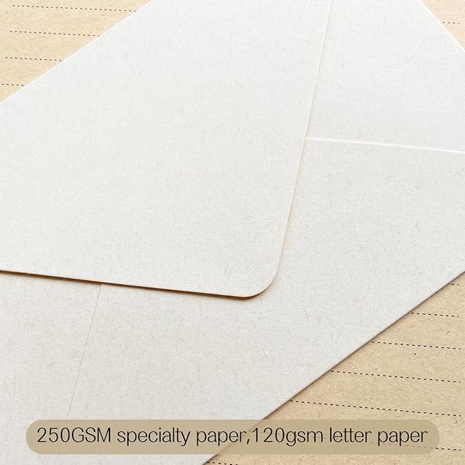 Tuhangcc Premium Velvet-Touch Stationery Set with Unique Design Colors - Best Paper and Elegant 4x6 Envelopes (24 Writing Sheets + 12 Envelopes) for Love Letters and Party Invitations(Ivory White)