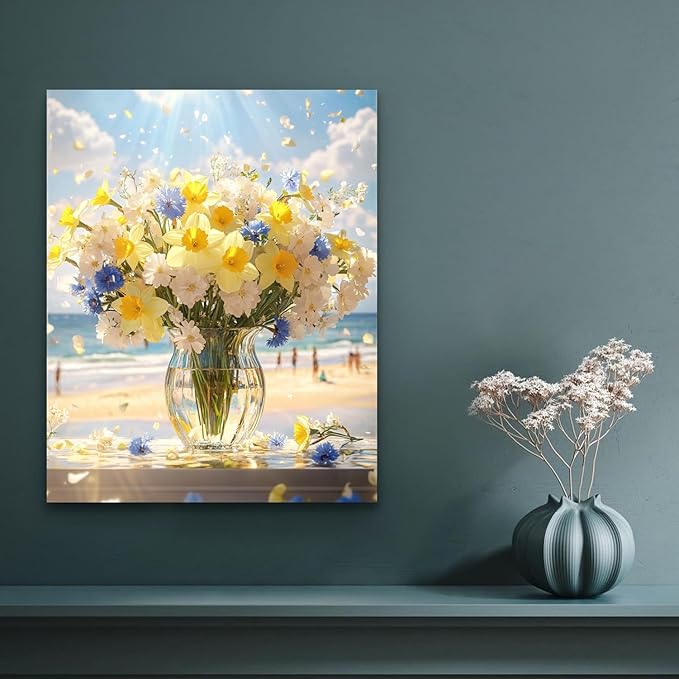 Banket Paint by Numbers Kit for Adults Beginner Flower DIY Oil Painting Kits for Adults Bottle Flowers Easy Adult Paint by Number Kits on Canvas Color by Numbers for Gifts Home Wall Decor 16x20 Inch