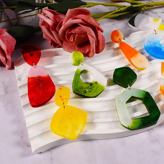 6Pcs Earring Resin Silicone Molds with 40 Earring Hooks, Epoxy Resin Jewelry Molds Silicone Set for Casting Irregular Shape Mold for Earrings Pendant Necklace Bracelet Keychain (6 Pcs-Medium)