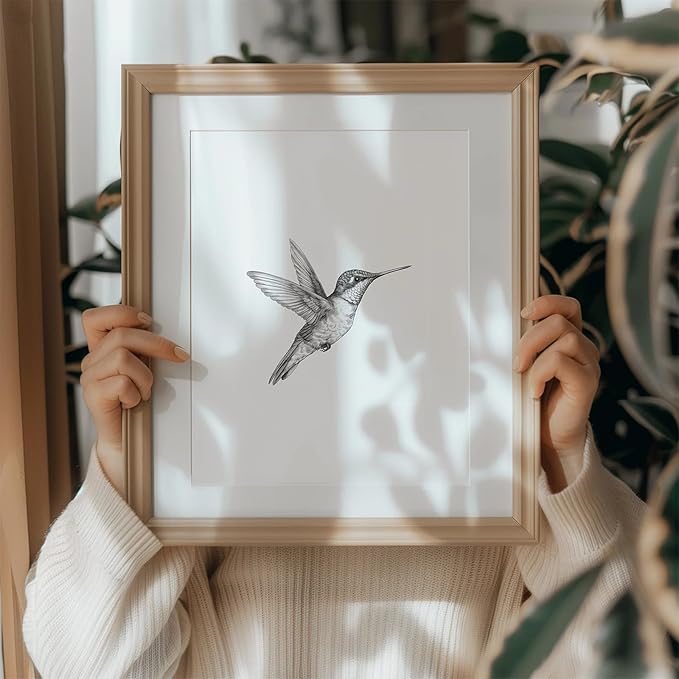 uniro Vintage Wall Art Prints Farmhouse Decor Hummingbird Sketch Canvas Oil Painting Black and White Bird Neutral Vintage Artwork Pictures for Bedroom Living Room Decor (8" x 10"-UNFRAMED)