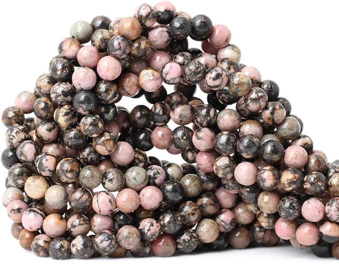 60PCS 6mm Natural Black Line Rhodochrosite Gemstone Smooth Round Loose Beads for Jewelry Making 1 Strand 15"