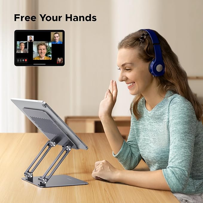 UGREEN Tablet Stand Holder for Desk Dual Rod Support Aluminum Tablet Holder Adjustable Multi-Angle Home Office Accessories Compatible with iPad Pro 13 12 11 10.5 Air Mini 5 4 3 2 Phone E-Reader Grey