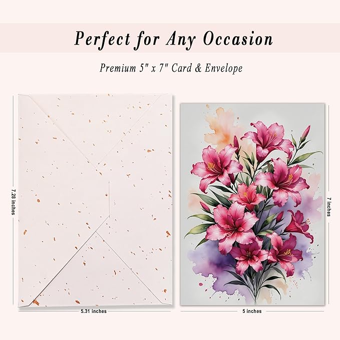 Blank Inside Greeting Card with Envelope for All Occasions, 5x7 Inch Elegant Watercolor Lily Card – Birthday, Sympathy, Thank You - Single Card
