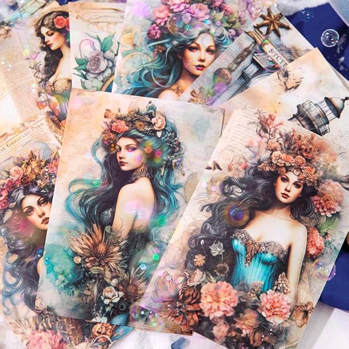 Yoksas 180 Sheets Vintage Ocean Mermaid Mythology Scrapbook Paper - Fantasy Undersea Junk Journals Decorative Cardstock for Posters,Card Making,Scrapbook Craft Supplies