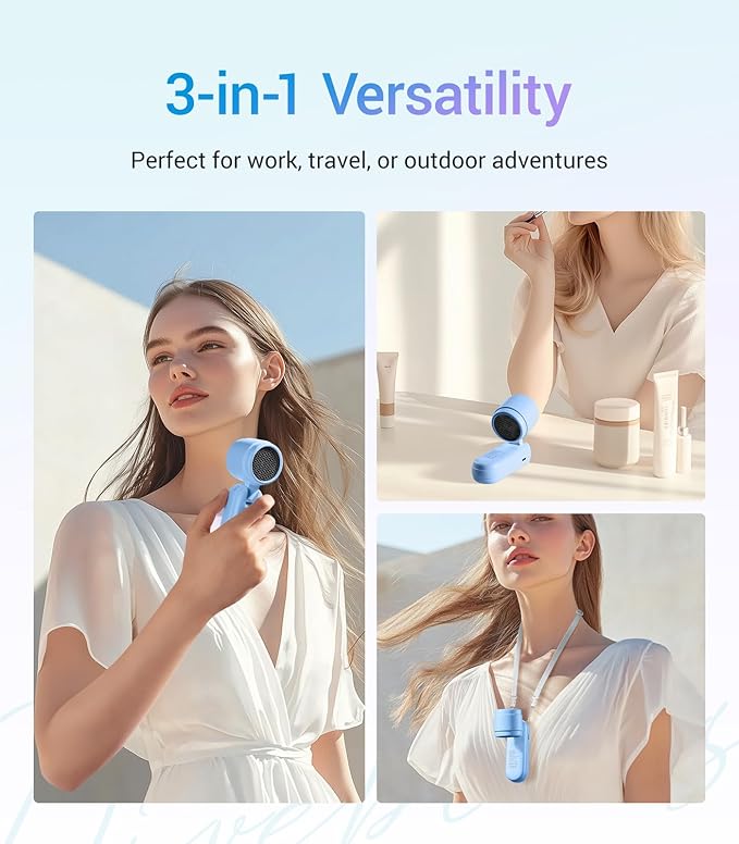 Diveblues High-Speed Portable Handheld Turbo Fan, USB Rechargeable Battery Powered, Small Portable Pocket Fan for Travel, Outdoor, Home, Office, Concerts, Lash, Gift for Women(Blue)
