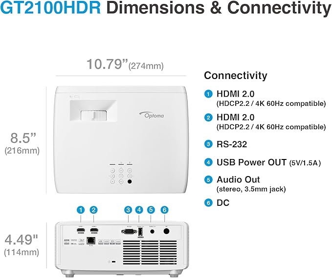 Optoma GT2100HDR Short Throw Full HD Home Laser Projector