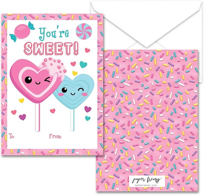 Paper Frenzy Sweet Treats Themed Valentines - 25 pack WITH ENVELOPES