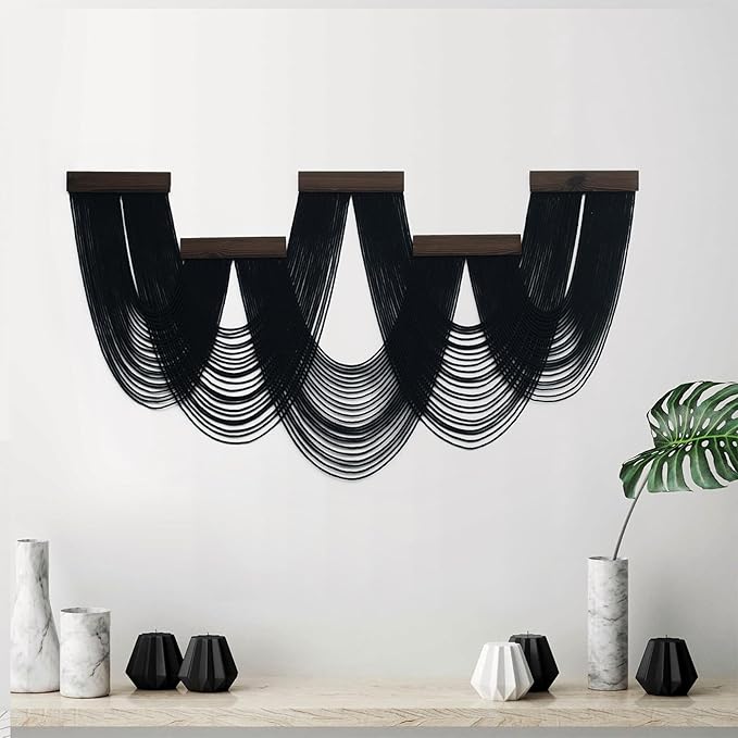 LB Large Macrame Wall Hanging, Black Boho Tapestry Wall Hanging Macrame Wall Art Handmade Yarn Woven Wall Art Modern Home Decor Headboard Wall Decor for Bedroom Living Room Dorm Nursery, 53x28 Inch