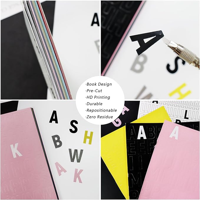 3456 Pcs 36 Sheets Colorful Alphabet Stickers Pad, 9 Colors Self Adhesive Letter Number Stickers Vinyl Waterproof Decals for Mailbox Gift Decoration Door Classroom Decor DIY Crafts