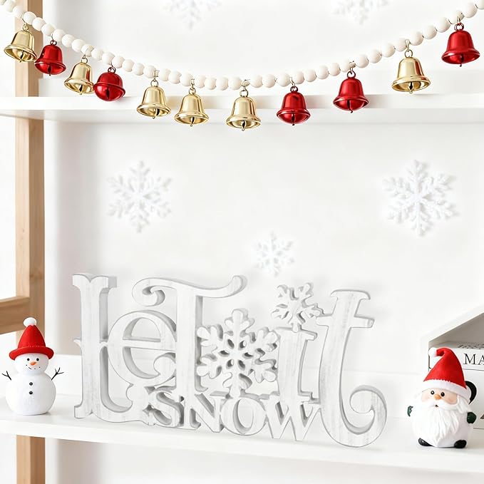 Let It Snow Decorations, Snow Wooden Christmas Table Centerpiece Sign, Tiered Tray Decor for Xmas Winter Holiday Home Decor (Retro)