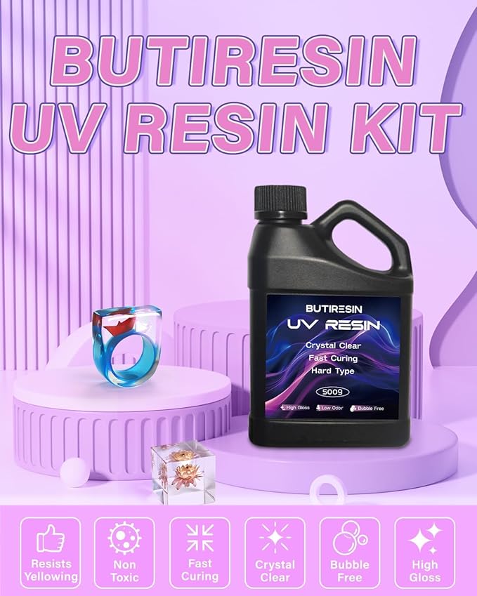 1000g UV Resin, UV Resin Clear - Fast Curing, Crystal Clear, Odourless, Low Viscosity & Hard Type, UV Resin Kit for DIY Jewelry Making, Casting, and Coating Crafts