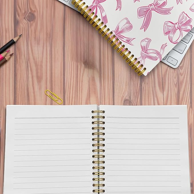 Trendy Coquette Pink Bow Jonrnaling Notebooks, Aesthetic Spiral Notebook for Girls, Preppy Pink Journal Notebook, Pink Office Supplies, Hardcover Spiral Notebooks College Ruled 5.5 x 8.3