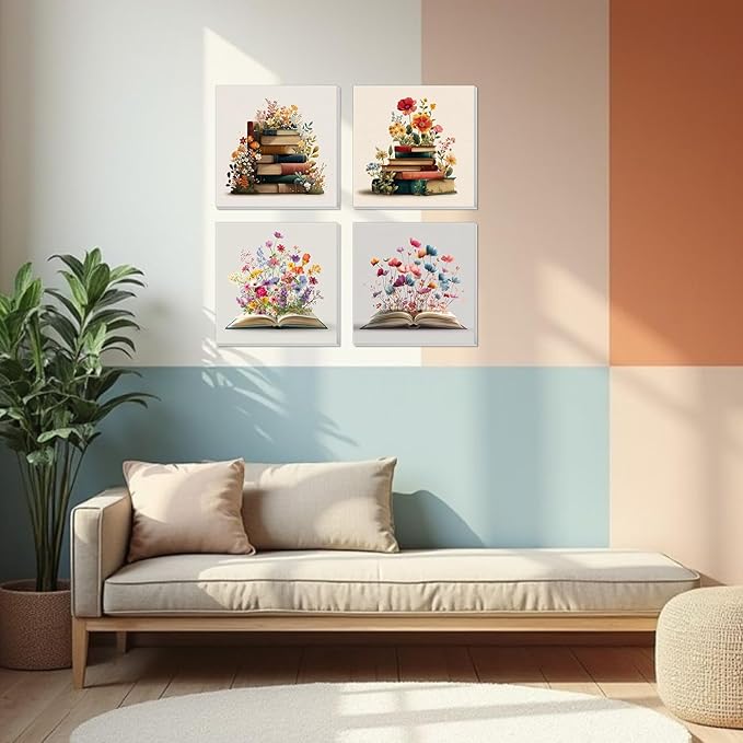 Banket 4 Pack Framed Paint by Numbers Kit for Adults Beginner Book Adult Paint by Number Kits on Canvas Flowers Painting by Numbers for Adults with Frame DIY Painting Kits for Home Wall Art 8x8 Inch