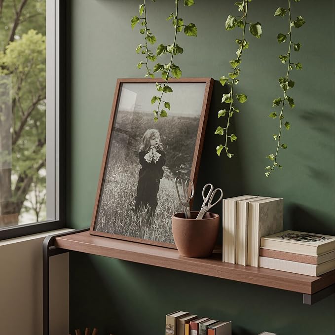 Yaetm 11x17 Picture Frames Set of 4, Walnut Brown, Solid Wood Poster Frame 11x17 for Wall Gallery, Horizontal and Vertical Wall Mounting (4 pack, Walnut)