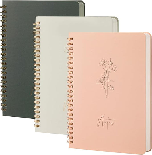 3 Pcs Spiral Notebooks For Women - Aesthetic College Ruled Journal/Notebook with Large Pockets & 7mm 60 Sheets Lined Pages - for School and Office Supplies（A5, 5.7" x 8.3"）
