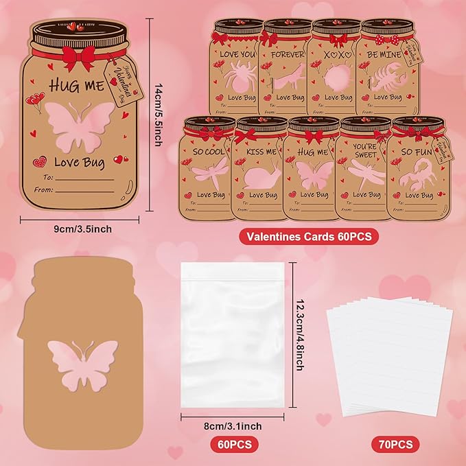 Valentines Day Gift Cards Valentines Day Candy Holder Card Exchange Card for Classroom School Party Favors Supplies (Kraft Paper, Hollow Insects